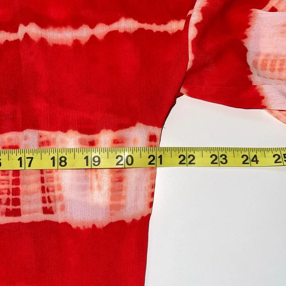 Vince Camuto Red Orange & White Tie Dye Split Neck Blouse Xsmall Women’s - Picture 8 of 12